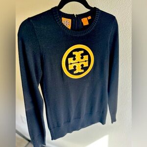 Tory Burch Sweater Womens S Logo Sweater Navy Blue Orange